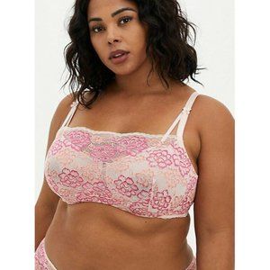 Torrid Pink Lace Bra Bandeau Multiway Unlined Balconette Underwire 44DDD 38DDDD